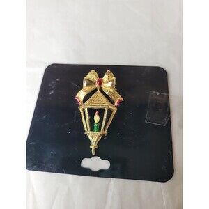 Vintage Gerry's Christmas Lantern Goldtone Metal Pin 2"